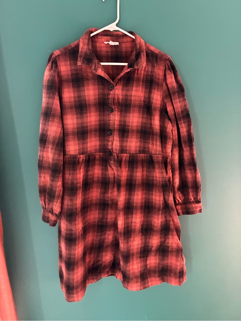 Women’s Red Plaid Button-Front Dress